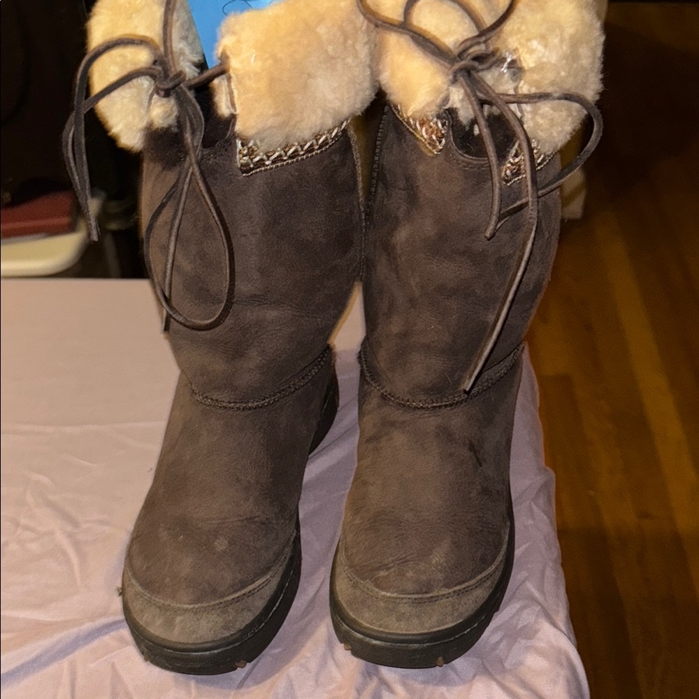 Brown Suede Fur-Lined Boots